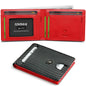 Men's Slim Leather Bifold Wallet - RFID Blocking, 11 Card Slots, ID Window(Twill black and red)