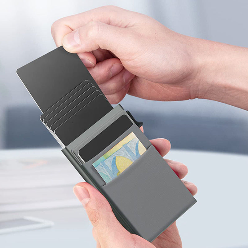 Ultra-Slim Pop-Up Card Holder Wallet with RFID Blocking(Black + Black Card Holder)