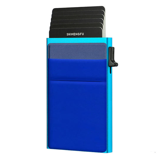 Ultra-Slim Pop-Up Card Holder Wallet with RFID Blocking(Blue + Blue Card Holder)