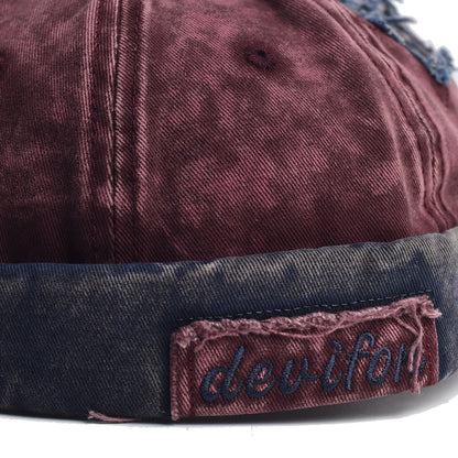 Vintage Washed Cotton Docker Cap - Unisex Brimless Beanie Hat with Star Patch(Green)