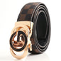 Luxury Designer Style PU Leather Belt,Automatic Buckle(G leather coffee ribbon + gold buckle)