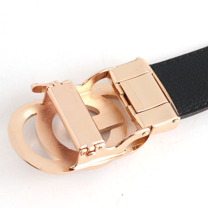 Luxury Designer Style PU Leather Belt,Automatic Buckle(G-patterned black-gray belt + silver buckle)