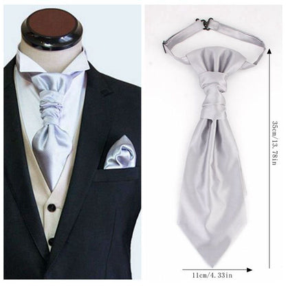 Men's Formal Paisley Ascot Cravat & Pocket Square Set - Adjustable Necktie for Weddings(Black)