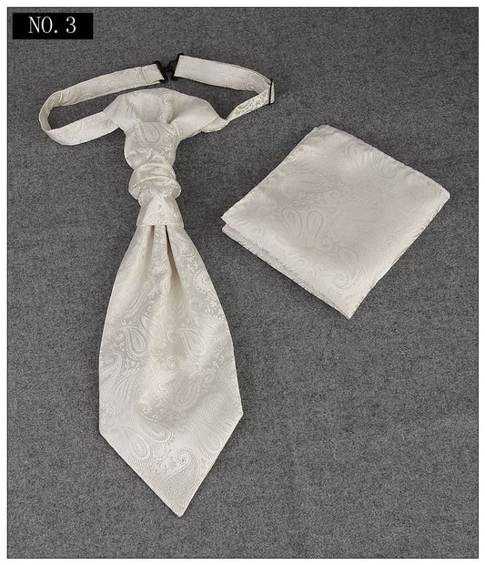 Men's Formal Paisley Ascot Cravat & Pocket Square Set - Adjustable Necktie for Weddings(Ivory White)
