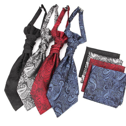 Men's Formal Paisley Ascot Cravat & Pocket Square Set - Adjustable Necktie for Weddings(Ivory White)