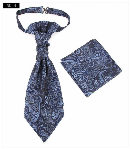 Men's Formal Paisley Ascot Cravat & Pocket Square Set - Adjustable Necktie for Weddings(Deep Blue  pattern)