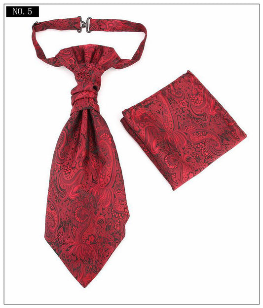 Men's Formal Paisley Ascot Cravat & Pocket Square Set - Adjustable Necktie for Weddings(Red pattern)