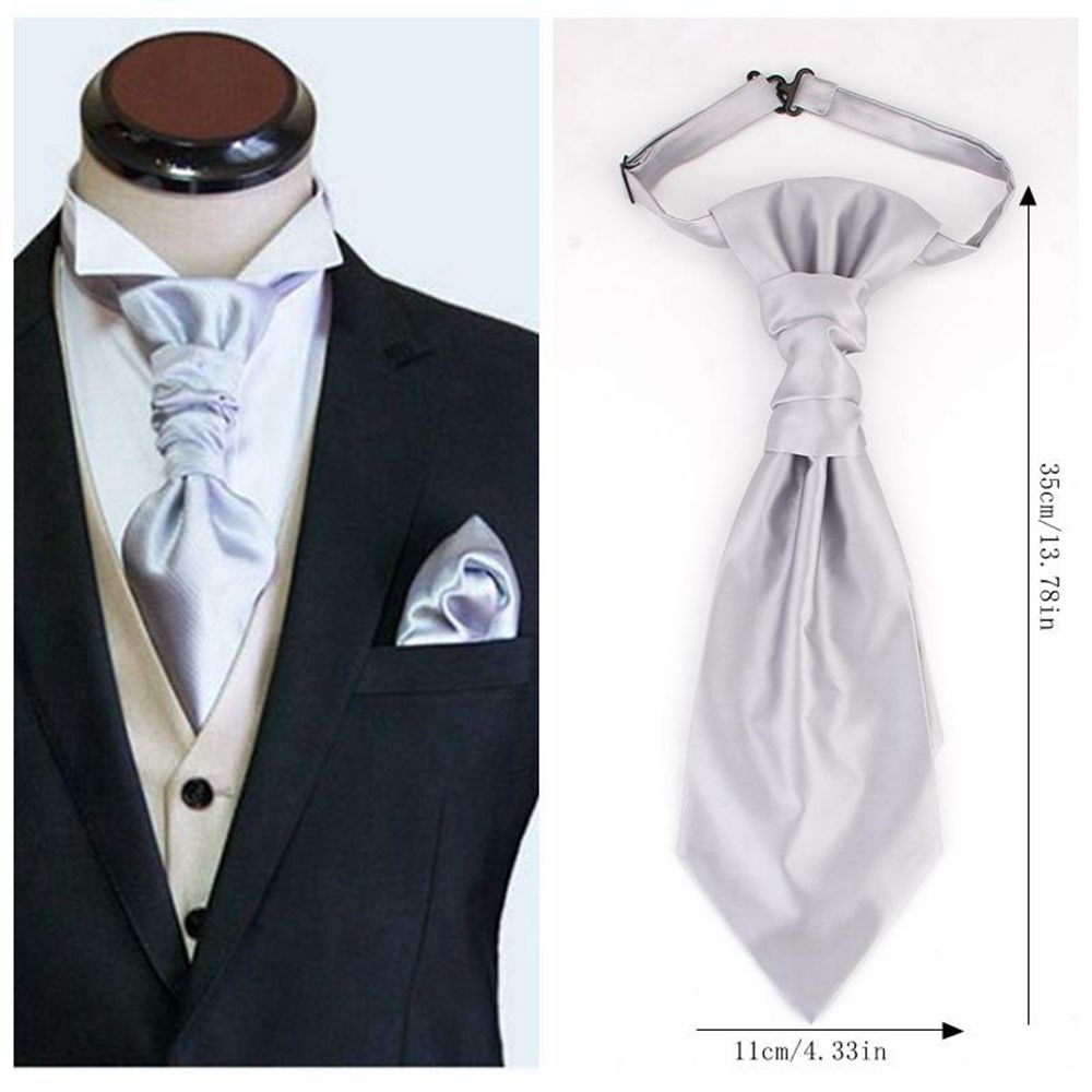 Men's Formal Paisley Ascot Cravat & Pocket Square Set - Adjustable Necktie for Weddings(Taupe pattern)