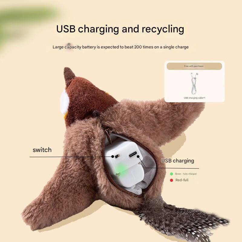 Interactive Flapping Wing Bird Toy for Cats & Dogs,Motion Activated with Sound(Lomi Brown Sparrow)