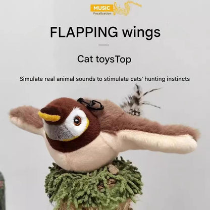 Interactive Flapping Wing Bird Toy for Cats & Dogs,Motion Activated with Sound(Black Woodpecker)