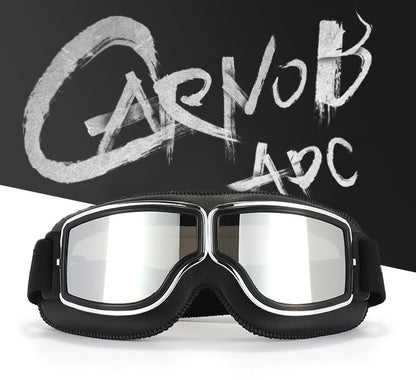 Retro Motorcycle Goggles - Windproof, UV400 Protection, Anti-Impact PC Lenses with Leather Frame(Black leather silver lens)