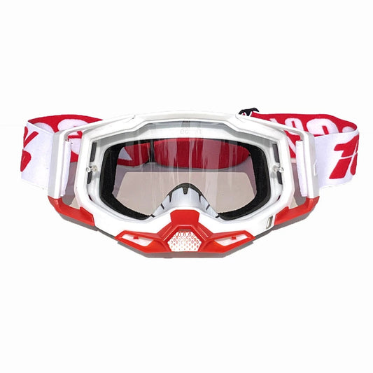 Pro Motocross Goggles - Windproof, UV400 Protection with TPU Frame & PC Lens, Adjustable Strap(White frame,transparent lens)