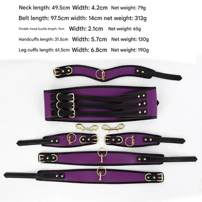 Adjustable PU Leather Bondage Restraint Set - Collar, Waist Belt, Hand & Leg Cuffs with Connectors(red)