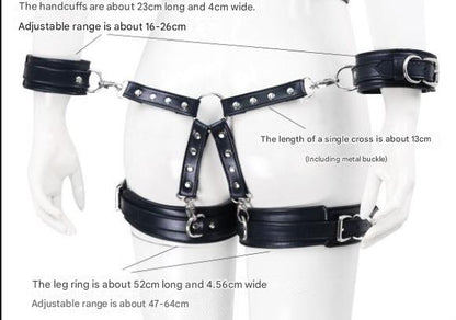 Adjustable PU Leather X-Harness Restraint Set with Cuffs - Playful Bondage Accessory(Brilliant leather blue)