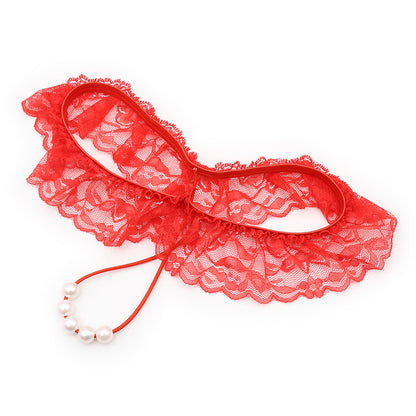 7-Piece Lace & Feather Playful Lingerie Accessory Set - Cuffs, G-String, Tickler &Nipple stickers(black)