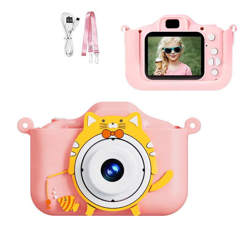 Digital Camera with Cute Cat Silicone Case - Dual Lens, 96MP, HD Screen & Music Playback(pink)
