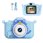 Digital Camera with Cute Cat Silicone Case - Dual Lens, 96MP, HD Screen & Music Playback(blue)