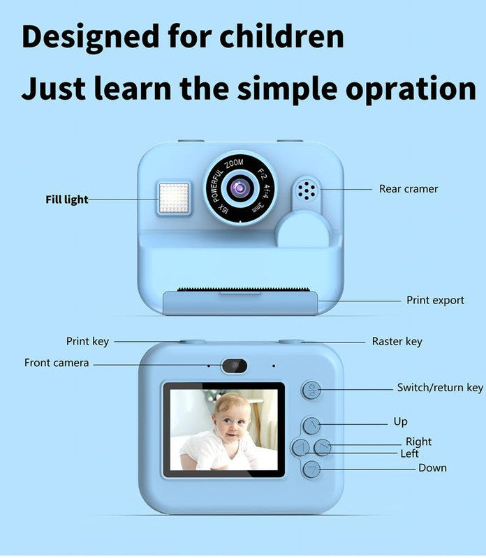 Instant Print Camera - 48MP Dual Lens, 2.4" IPS Screen, Thermal Printing(blue)