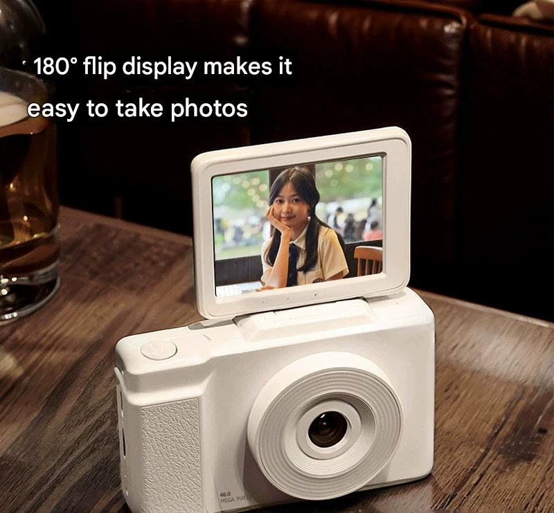 48MP Student Digital Camera with 180 Flip Screen & 3-Setting Fill Light(White)