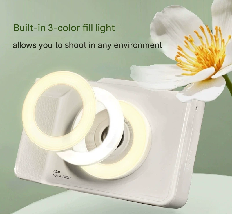 48MP Student Digital Camera with 180 Flip Screen & 3-Setting Fill Light(Green)