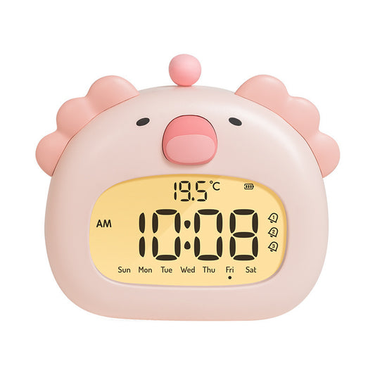 Cute Animal Digital Alarm Clock with Night Light, Temperature & Countdown Timer(Pink salamander)