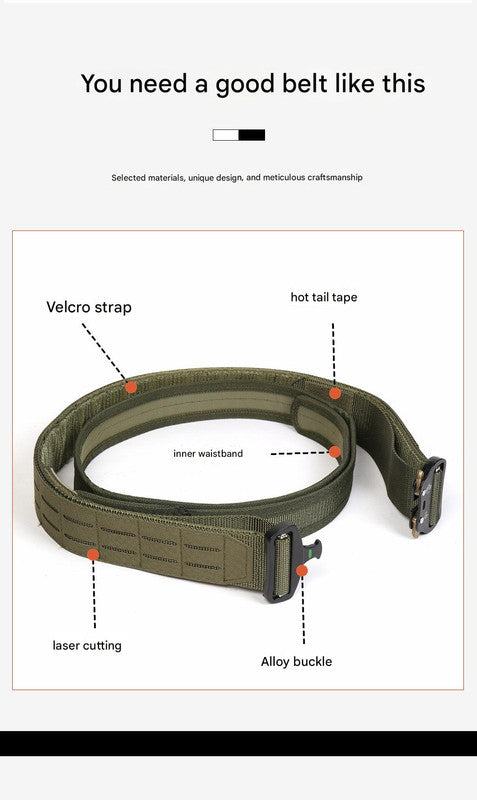 Dual Layer Quick Release Tactical Belt - Attachment System, Alloy Cobra Buckle, Adjustable Nylon(Khaki)