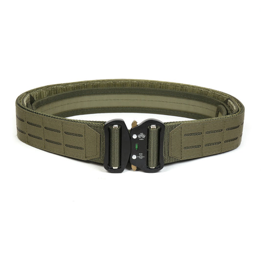 Dual Layer Quick Release Tactical Belt - Attachment System, Alloy Cobra Buckle, Adjustable Nylon(Military green)