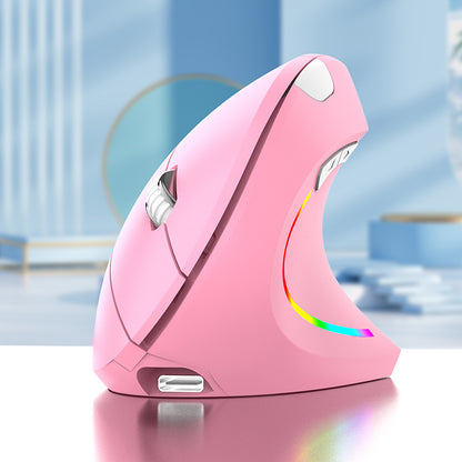 Ergonomic Vertical Wireless Mouse - 2.4G/Bluetooth, Rechargeable, RGB Light, 4 DPI Levels(pink)