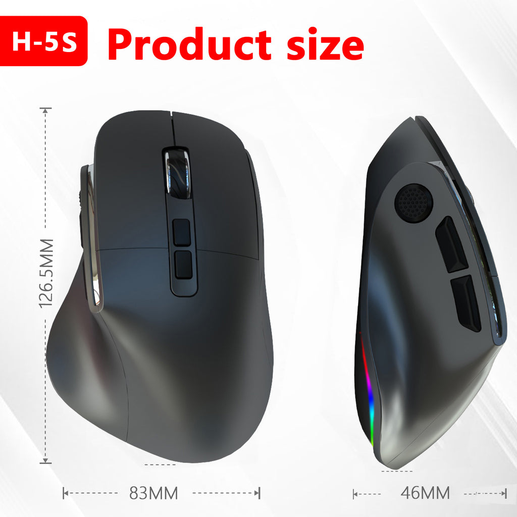 Ergonomic Vertical Wireless Mouse - Dual Mode (2.4G + Bluetooth), RGB Light, Rechargeable 500mAh Battery(Gray)