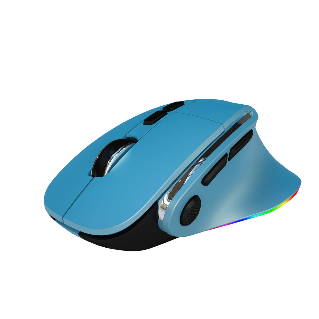 Ergonomic Vertical Wireless Mouse - Dual Mode (2.4G + Bluetooth), RGB Light, Rechargeable 500mAh Battery(Blue)