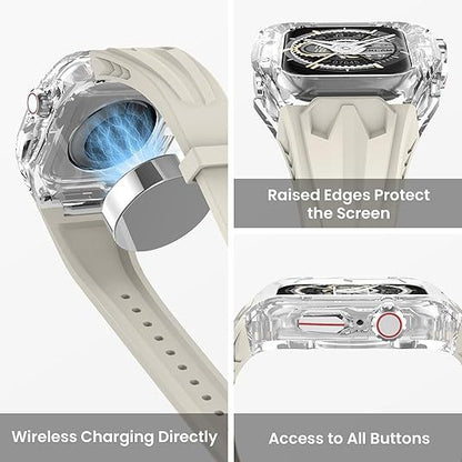 Transparent PC+TPU Sports Watch Strap & Case for Smart Watch - Raised Edge Protection, Wireless Charging Compatible(Orange transparent black)