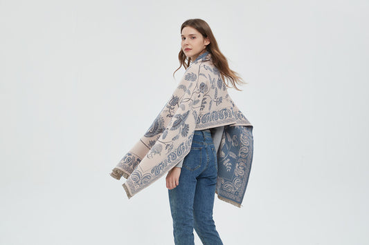 Women's Soft Jacquard Shawl - Paisley & Bird Floral Print Scarf(190x65cm)