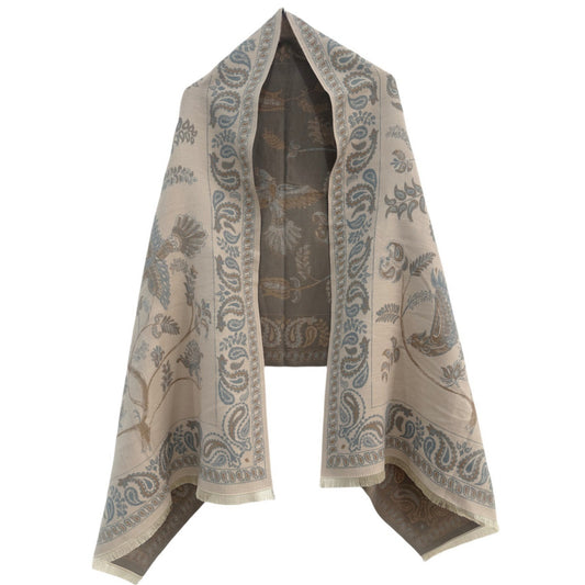 Brown Women's Soft Jacquard Shawl - Paisley & Bird Floral Print Scarf(190x65cm)