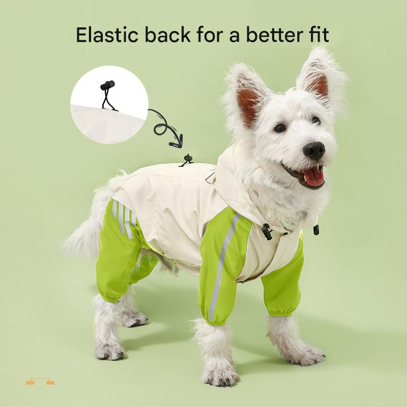Colorblock (White Green) Dog Raincoat - Waterproof with Hood and Reflective Strips (Size M)