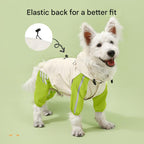 Colorblock (White Purple) Dog Raincoat - Waterproof with Hood and Reflective Strips (Size L)