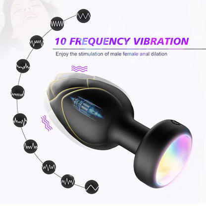 Red Luminous LED Vibrating Anal Plug with Wireless Remote - 10 Speeds, 7 Light Modes, Waterproof Silicone