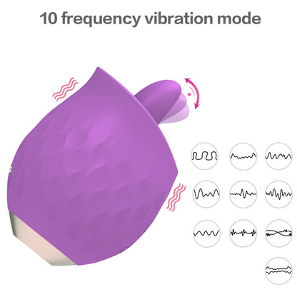 Pink Sensual Rosebud Flickering Tongue Vibrator - 10 Speed Clitoral & G-Spot Stimulator, USB Magnetic Charging