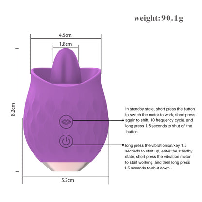 Pink Sensual Rosebud Flickering Tongue Vibrator - 10 Speed Clitoral & G-Spot Stimulator, USB Magnetic Charging