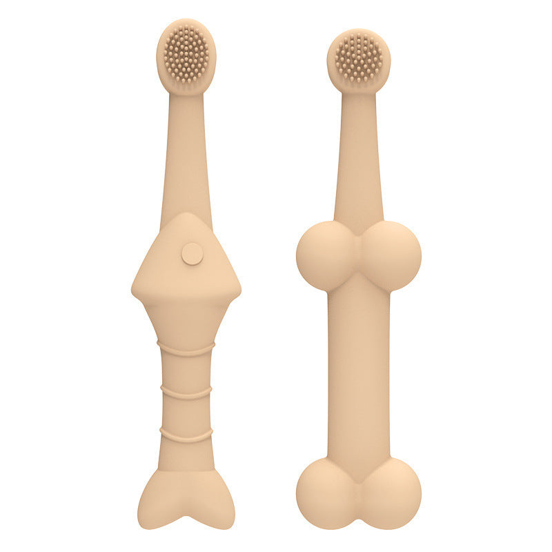 6 x Silicone Pet Toothbrush (3 Fish shape and 3 Bone shape) Beige Gentle Food-Grade Silicone Pet Toothbrush - Promotes Healthy Teeth & Gums for Dogs & Cats