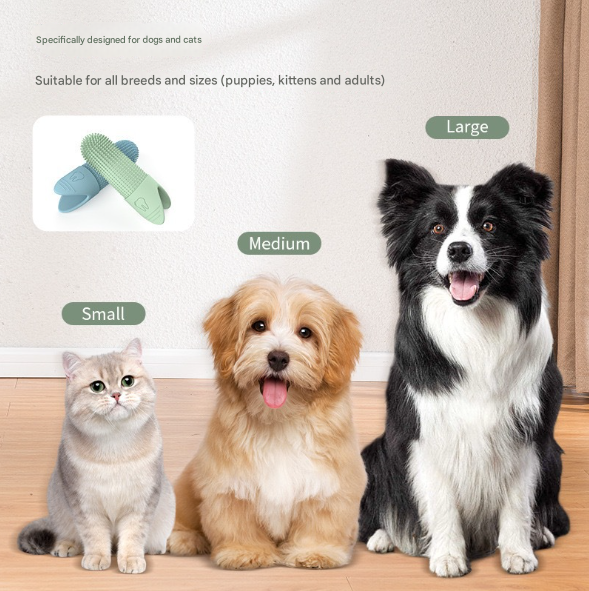 4 Pcs Blue Soft Silicone Pet Finger Toothbrush - Gentle Dental Care for Dogs & Cats, Tartar & Plaque Remover