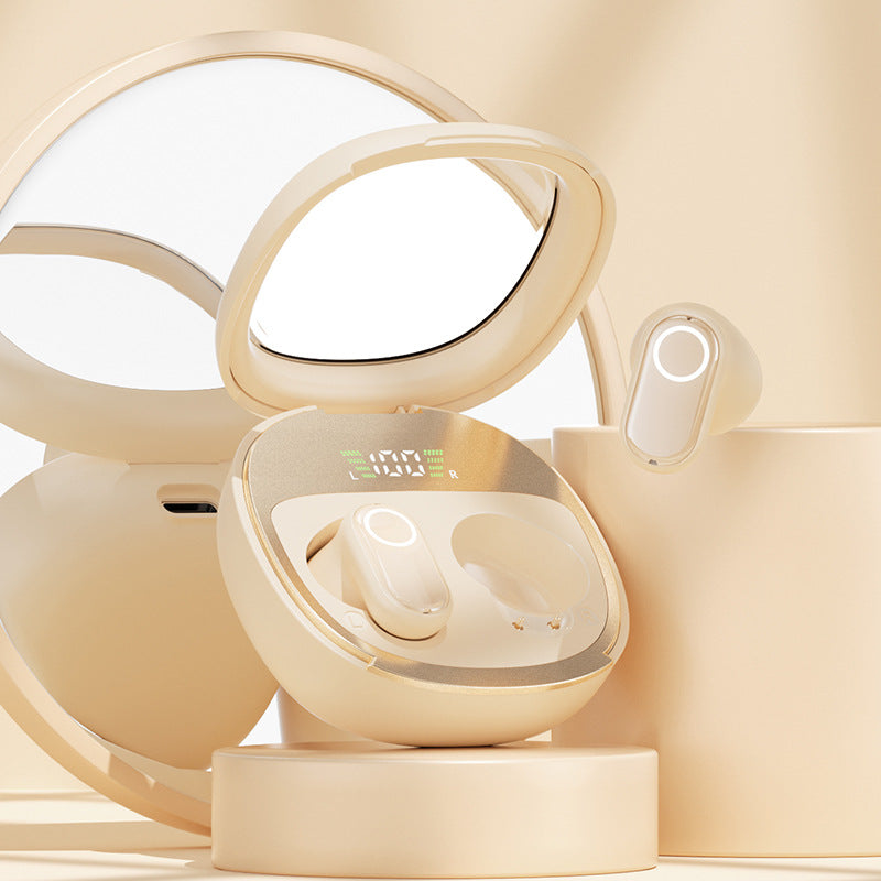 Beige Feather-Light TWS Earbuds - Bluetooth 5.4, Hi-Fi Sound, LED Display Case, 60H+ Playtime, Touch Control
