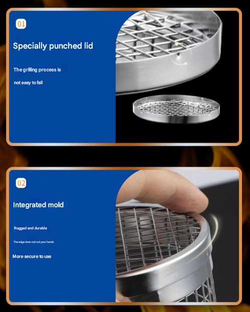 Silver 2-Piece Rolling Stainless Steel BBQ Grill Basket Set (Small & Large) - 304 Food-Grade Grilling Cages with Hooks