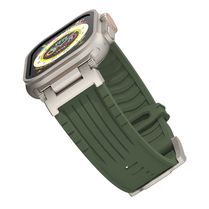 White Rugged Tactical Silicone Strap for Apple Watch Ultra & Series - Heavy-Duty Metal Clasp