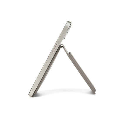 Light Grey Chic MagSafe Wallet with Mirror & Stand - PU Leather Card Holder for iPhone 12-16 Series