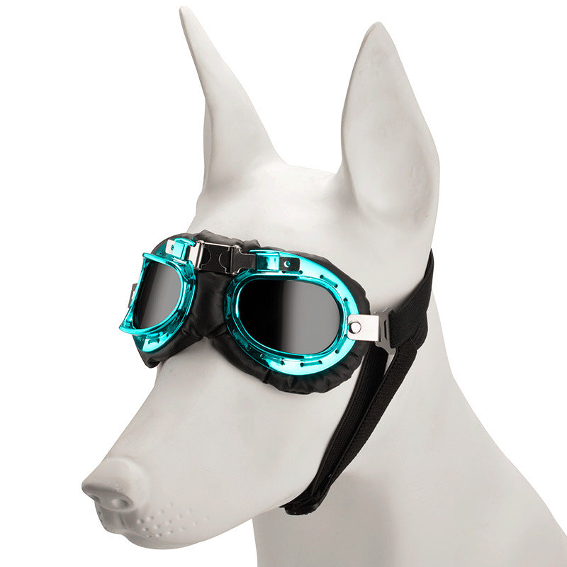 Blue Frame Black Film Retro Pet Goggles - UV Protection Sunglasses for Small Medium Dogs & Cats, Windproof Shatterproof Eye Protection