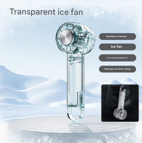 Transparent Green Portable Mini Cooling Fan with Semiconductor Ice Compress - USB-C Rechargeable, 3-Speed Turbine & Transparent Design