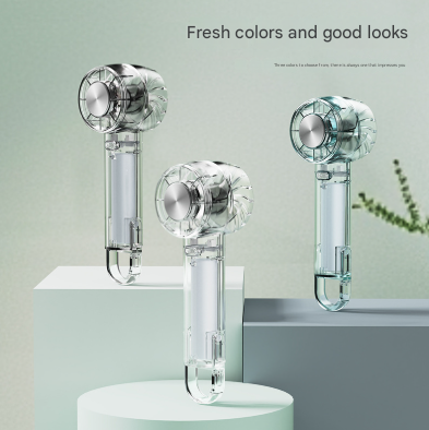 Transparent Green Portable Mini Cooling Fan with Semiconductor Ice Compress - USB-C Rechargeable, 3-Speed Turbine & Transparent Design