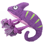 2 Pcs Purple Interactive Plush Chameleon Dog Toy with Squeaker & Rope Legs - Durable Chew Toy for Medium/Large Dogs, Teeth Cleaning Texture, Machine Washable (10.2in)