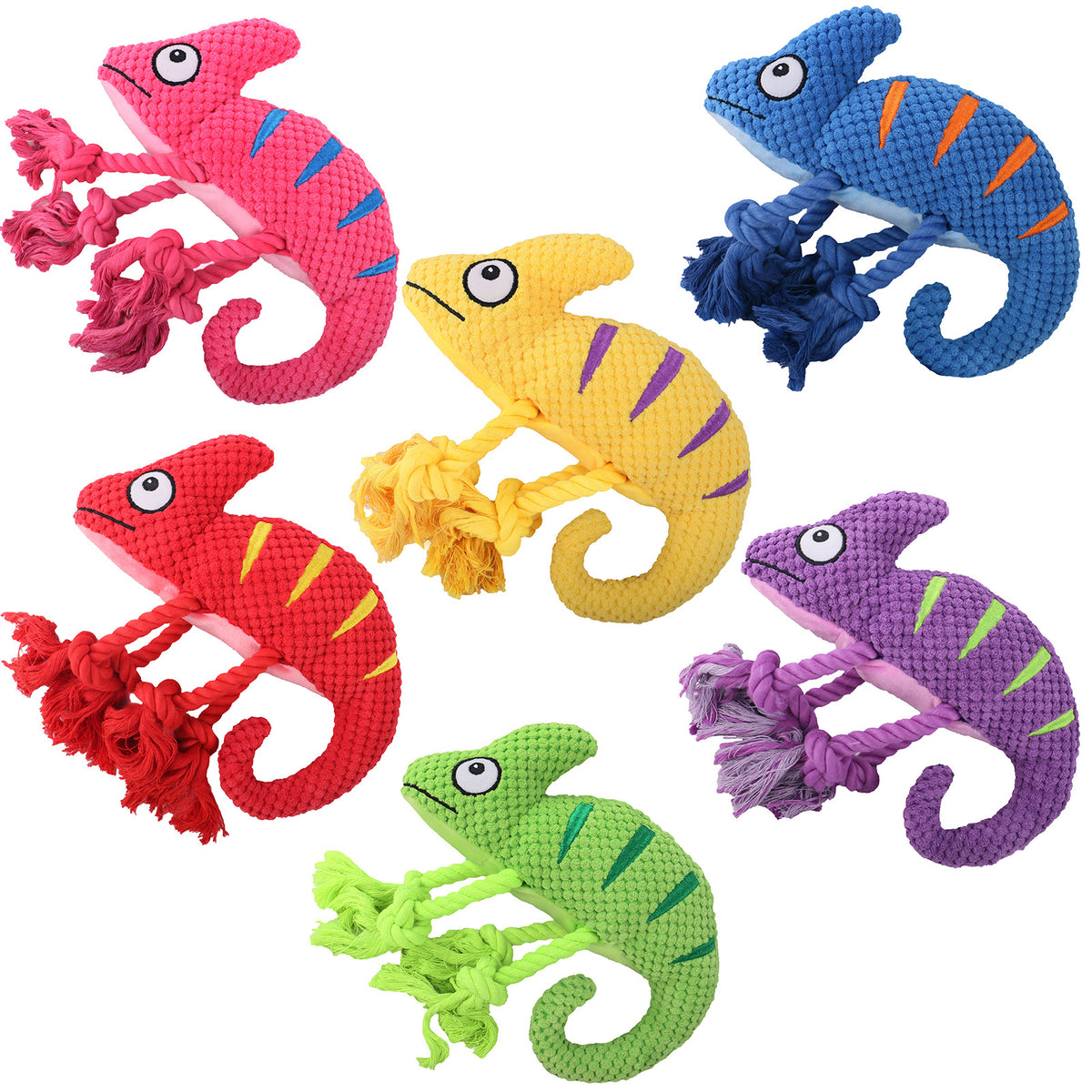 2 Pcs Purple Interactive Plush Chameleon Dog Toy with Squeaker & Rope Legs - Durable Chew Toy for Medium/Large Dogs, Teeth Cleaning Texture, Machine Washable (10.2in)