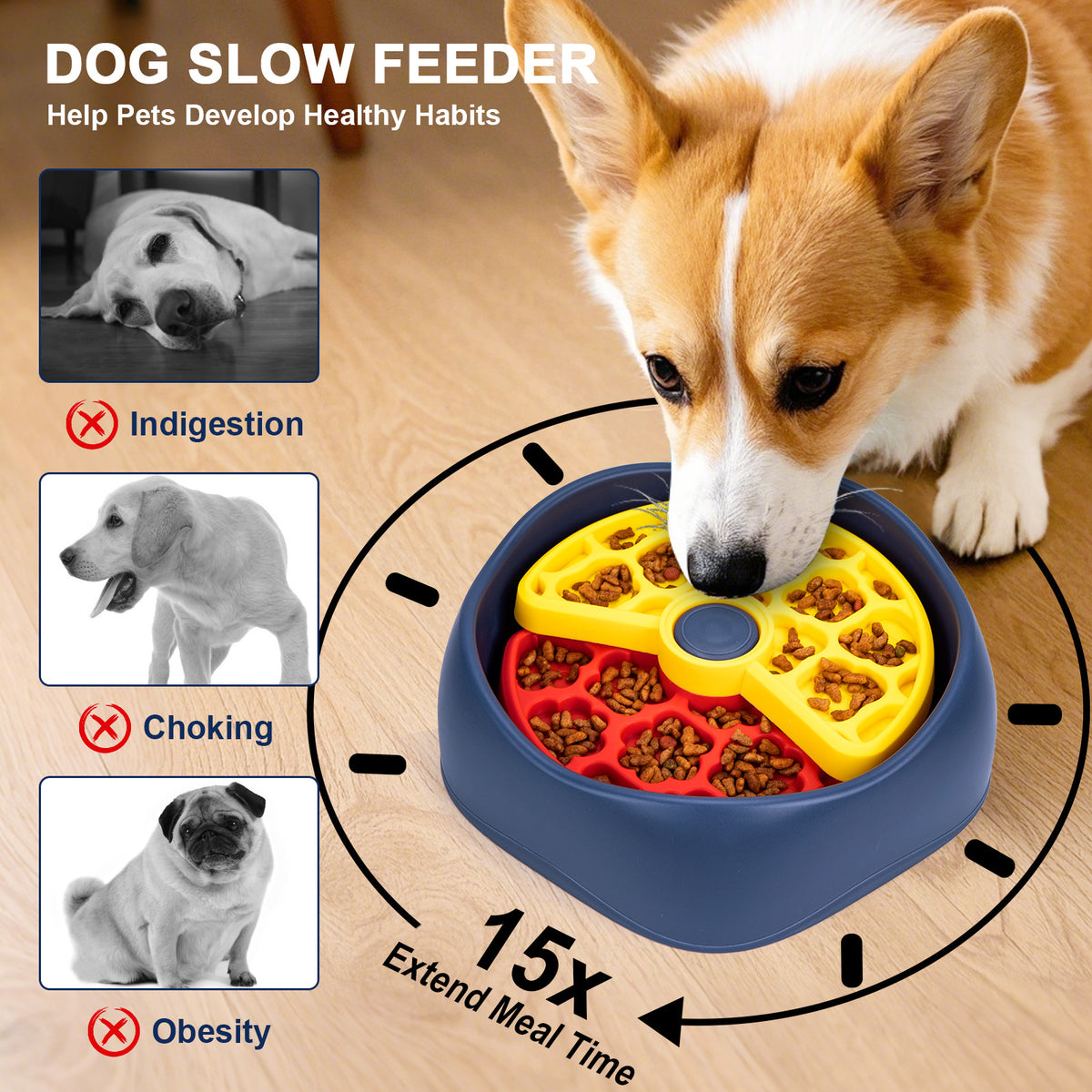 Red,Green and Blue Interactive Dog Puzzle Feeder Bowl - Slow Eating & Mental Stimulation Toy for Small Medium Breeds
